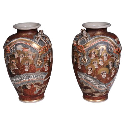 Antique Japanese Satsuma Vase, Set of 2-FLW-1768170