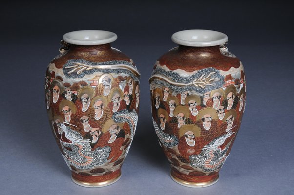 Antique Japanese Satsuma Vase, Set of 2-FLW-1768170