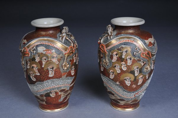 Antique Japanese Satsuma Vase, Set of 2-FLW-1768170