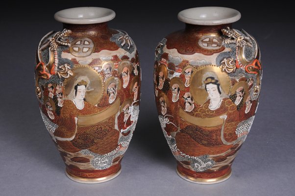 Antique Japanese Satsuma Vase, Set of 2-FLW-1768170