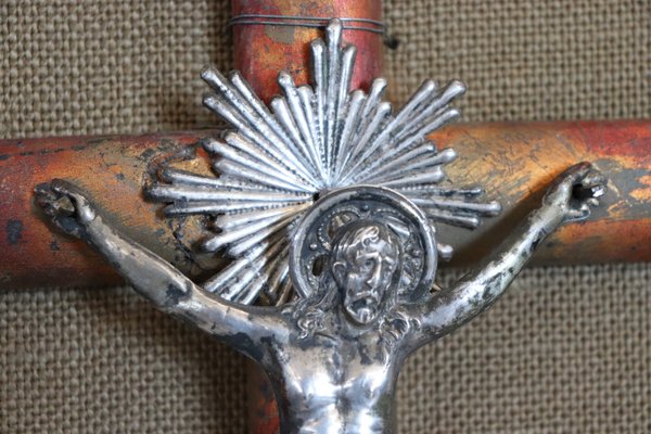 Antique Jesus Christ on the Wood Cross in Silver, 1880s-DCO-1352049