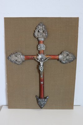 Antique Jesus Christ on the Wood Cross in Silver, 1880s-DCO-1352049