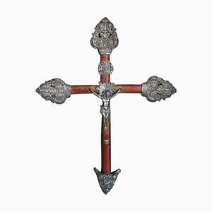 Antique Jesus Christ on the Wood Cross in Silver, 1880s-DCO-1352049