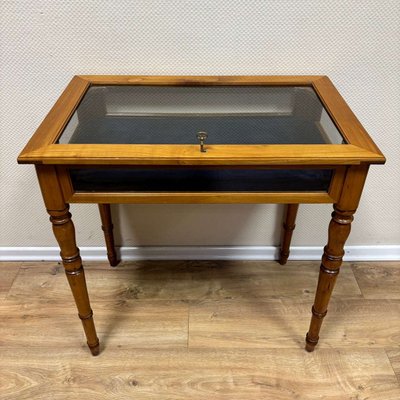 Antique Jewelry Display Table in Cherry Wood with Side Glazing-ALF-2033556