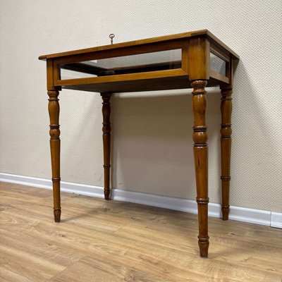 Antique Jewelry Display Table in Cherry Wood with Side Glazing-ALF-2033556