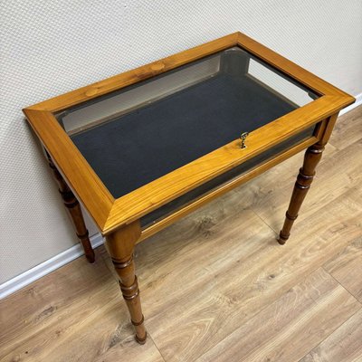 Antique Jewelry Display Table in Cherry Wood with Side Glazing-ALF-2033556