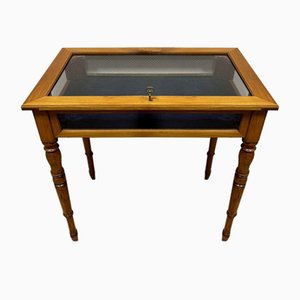 Antique Jewelry Display Table in Cherry Wood with Side Glazing-ALF-2033556