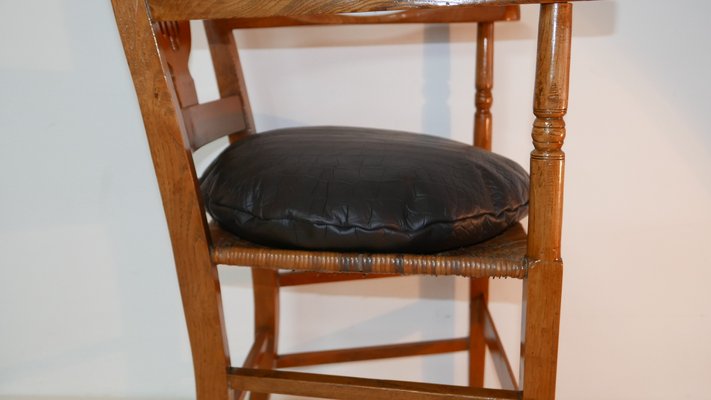 Antique Jugenstil Beech & Leather Stool-KK-570819