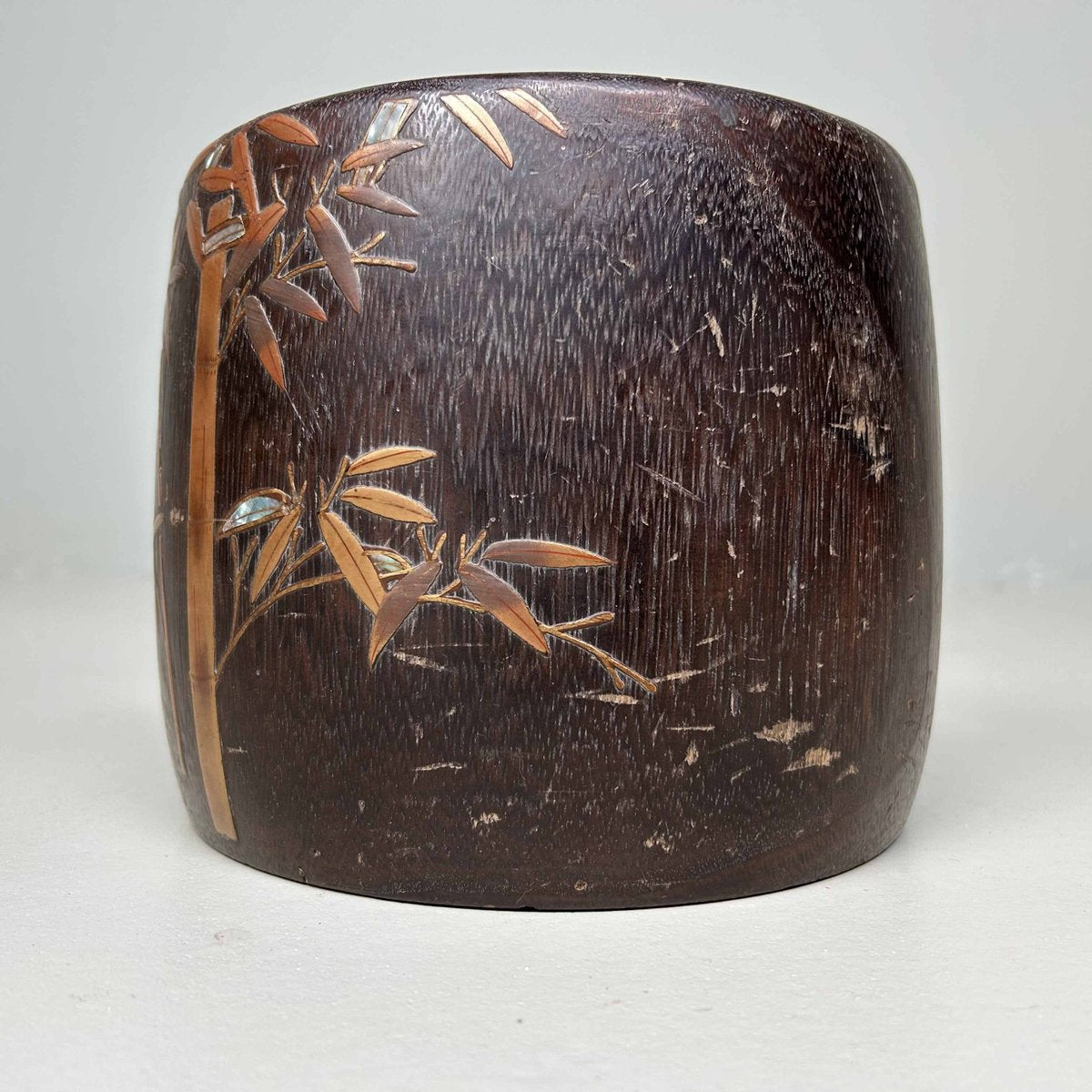 Antique Kiri Maki-E Hibachi in Bamboo, Japan, 1890s