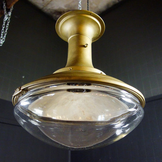 Antique Lamp with Bol Glass Hood and Gold Fixed Fixture by Peter Behrens, 1920s