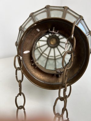 Antique Lantern Hanging Lamp in Sanded Glasses & Metal-KKG-1364448