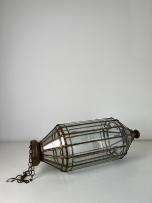 Antique Lantern Hanging Lamp in Sanded Glasses & Metal-KKG-1364448