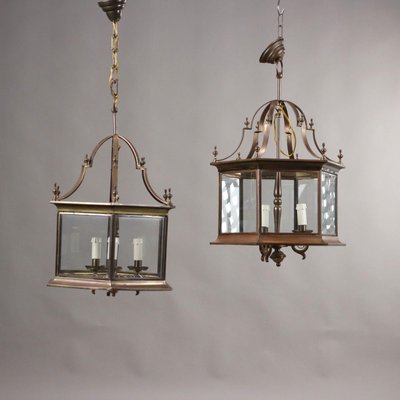 Antique Lanterns in Metal & Glass, Italy, 20th Century, Set of 2-VMM-2028488