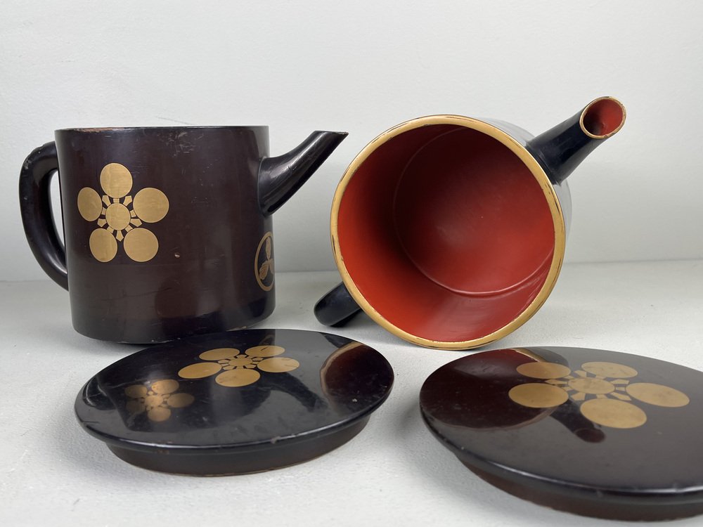 Antique Laquerware Tea Servers, 1890s, Set of 2