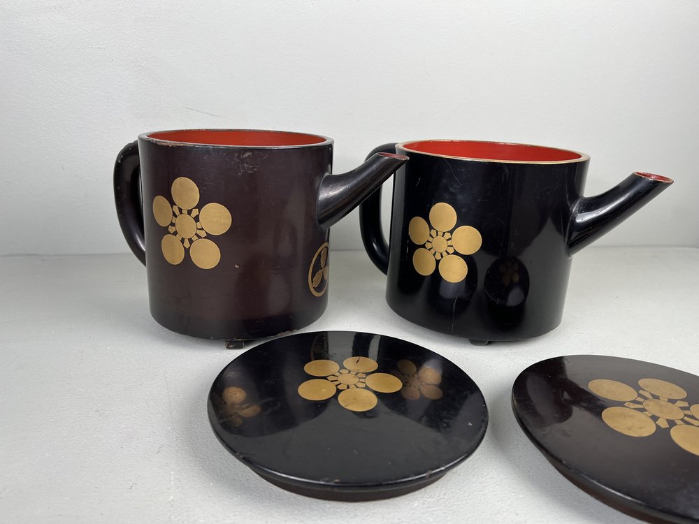 Antique Laquerware Tea Servers, 1890s, Set of 2