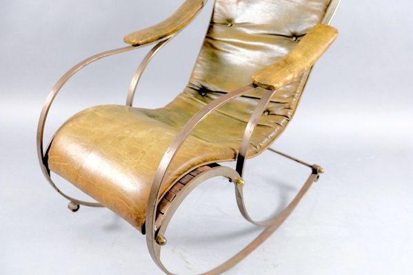 Antique Leather and Metal Rocking Chair by Peter, Cooper for R.W. Winfried-CIP-658781