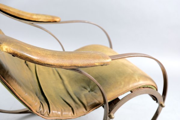 Antique Leather and Metal Rocking Chair by Peter, Cooper for R.W. Winfried-CIP-658781