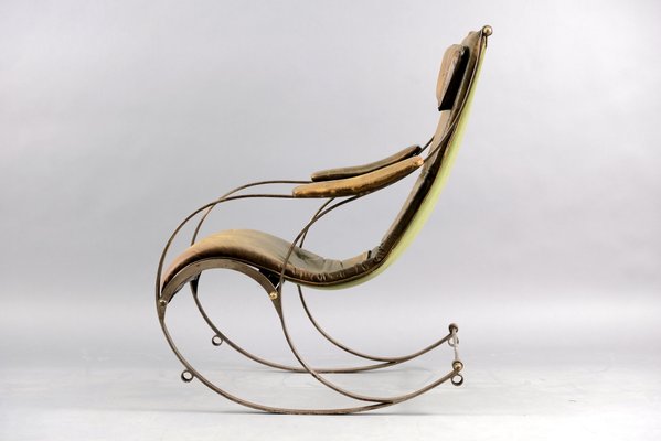 Antique Leather and Metal Rocking Chair by Peter, Cooper for R.W. Winfried-CIP-658781