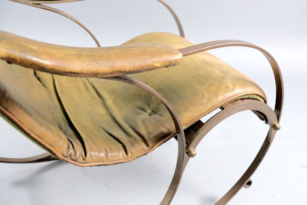 Antique Leather and Metal Rocking Chair by Peter, Cooper for R.W. Winfried-CIP-658781