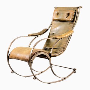 Antique Leather and Metal Rocking Chair by Peter, Cooper for R.W. Winfried-CIP-658781