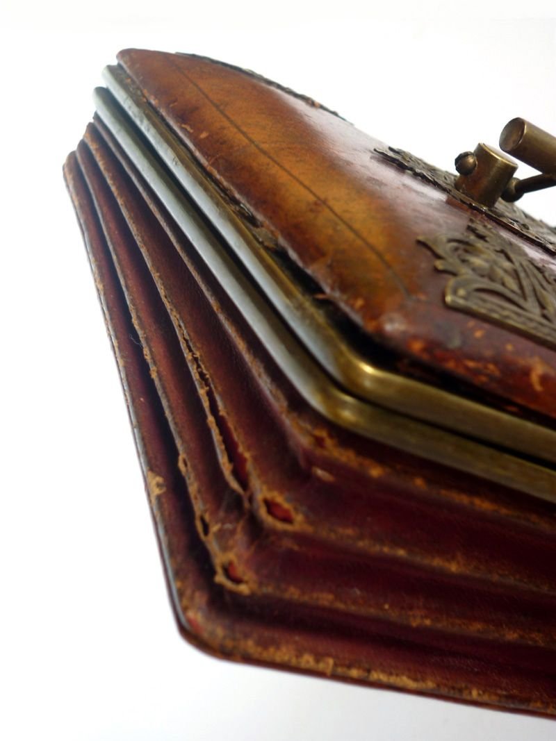 Antique Leather Women's Jewelry Box, Early 1900s