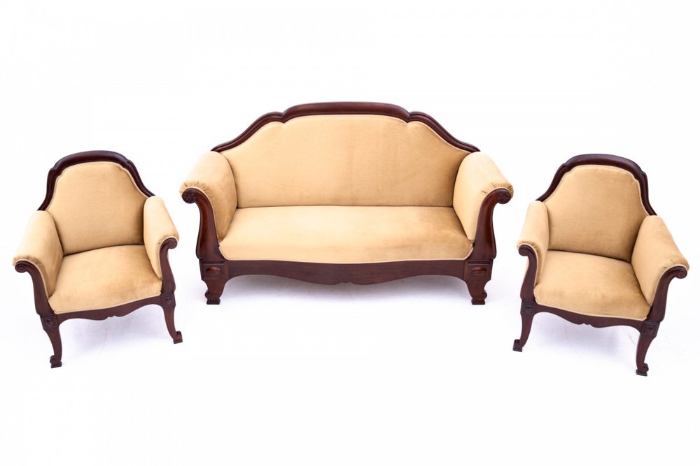 Antique Living Room Set, 1890, Set of 3