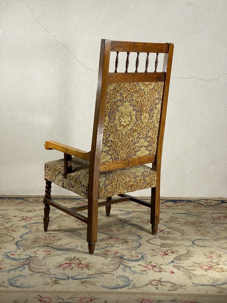 Antique Louis XIV Oak Armchair with Velvet Upholstery, 18th Century