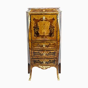 Antique Louis XV Style French Rosewood and Brass Secretaire with Marble Top-WFJ-721955