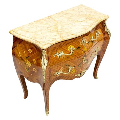 Antique Louis XV Style Rosewood and Brass Chest of Drawers with Marble Top-WFJ-722046