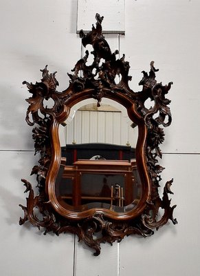 Antique Louis XV Style Solid Walnut Rocaille Mirror, 1900s-RVK-728032