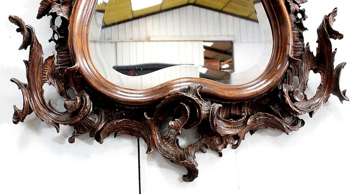 Antique Louis XV Style Solid Walnut Rocaille Mirror, 1900s-RVK-728032