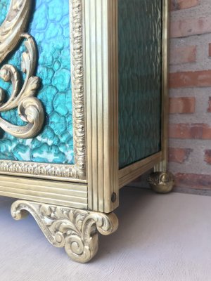 Antique Louis XVI Bronze Vitrine Nightstands with Green Glass Doors and Drawer, Set of 2-NOU-686583