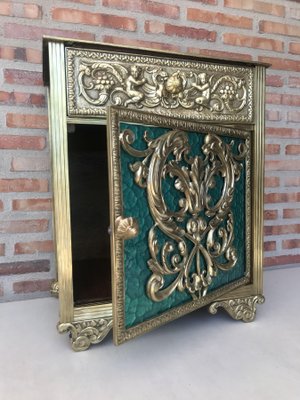 Antique Louis XVI Bronze Vitrine Nightstands with Green Glass Doors and Drawer, Set of 2-NOU-686583