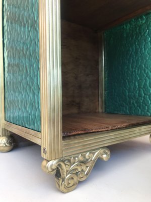 Antique Louis XVI Bronze Vitrine Nightstands with Green Glass Doors and Drawer, Set of 2-NOU-686583