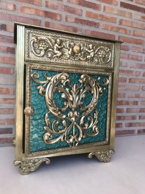 Antique Louis XVI Bronze Vitrine Nightstands with Green Glass Doors and Drawer, Set of 2-NOU-686583