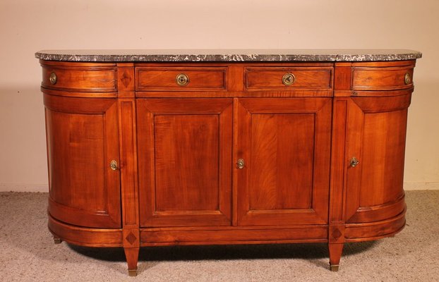 Antique Louis XVI Cherry Buffet with Marble Top-HPU-728016