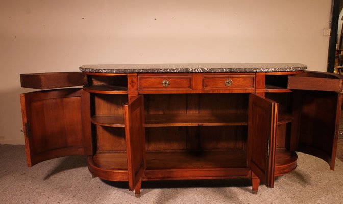 Antique Louis XVI Cherry Buffet with Marble Top-HPU-728016