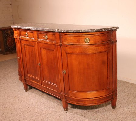 Antique Louis XVI Cherry Buffet with Marble Top-HPU-728016