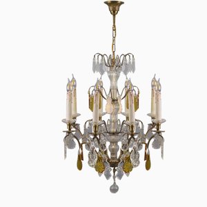 Antique Louis XVI Crystal Glass and Brass Chandelier-KEG-1080153