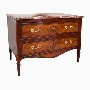 Antique Louis XVI Neapolitan Chest of Drawers in Exotic Woods with Marble Top-KKK-1285348