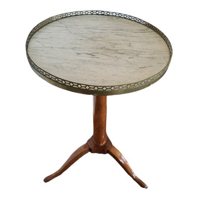 Antique Louis XVI Round Table with Carrara Marble Top & Brass Details-TCS-1358272