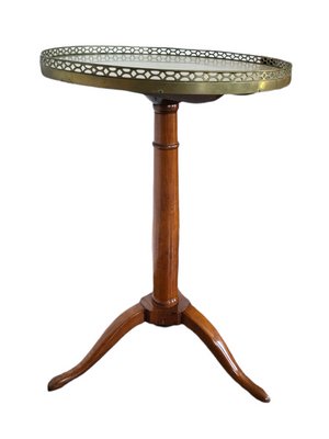 Antique Louis XVI Round Table with Carrara Marble Top & Brass Details-TCS-1358272