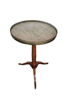 Antique Louis XVI Round Table with Carrara Marble Top & Brass Details-TCS-1358272