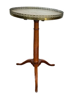 Antique Louis XVI Round Table with Carrara Marble Top & Brass Details-TCS-1358272