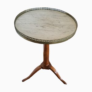 Antique Louis XVI Round Table with Carrara Marble Top & Brass Details-TCS-1358272