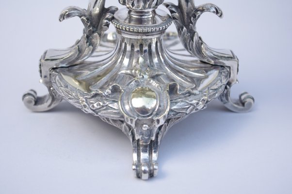 Antique Louis XVI Silver-Plated Metal Candleholders, Set of 2-CEJ-488263