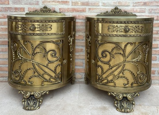 Antique Louis XVI Style Bronze and Brass Showcases or Nightstands, 1890s, Set of 2-NOU-1779651