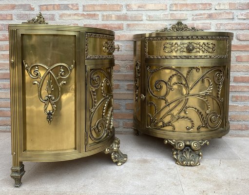 Antique Louis XVI Style Bronze and Brass Showcases or Nightstands, 1890s, Set of 2-NOU-1779651