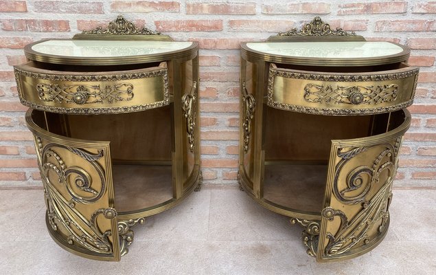 Antique Louis XVI Style Bronze and Brass Showcases or Nightstands, 1890s, Set of 2-NOU-1779651