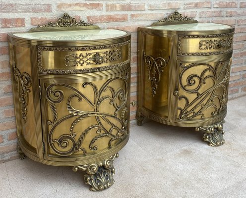 Antique Louis XVI Style Bronze and Brass Showcases or Nightstands, 1890s, Set of 2-NOU-1779651